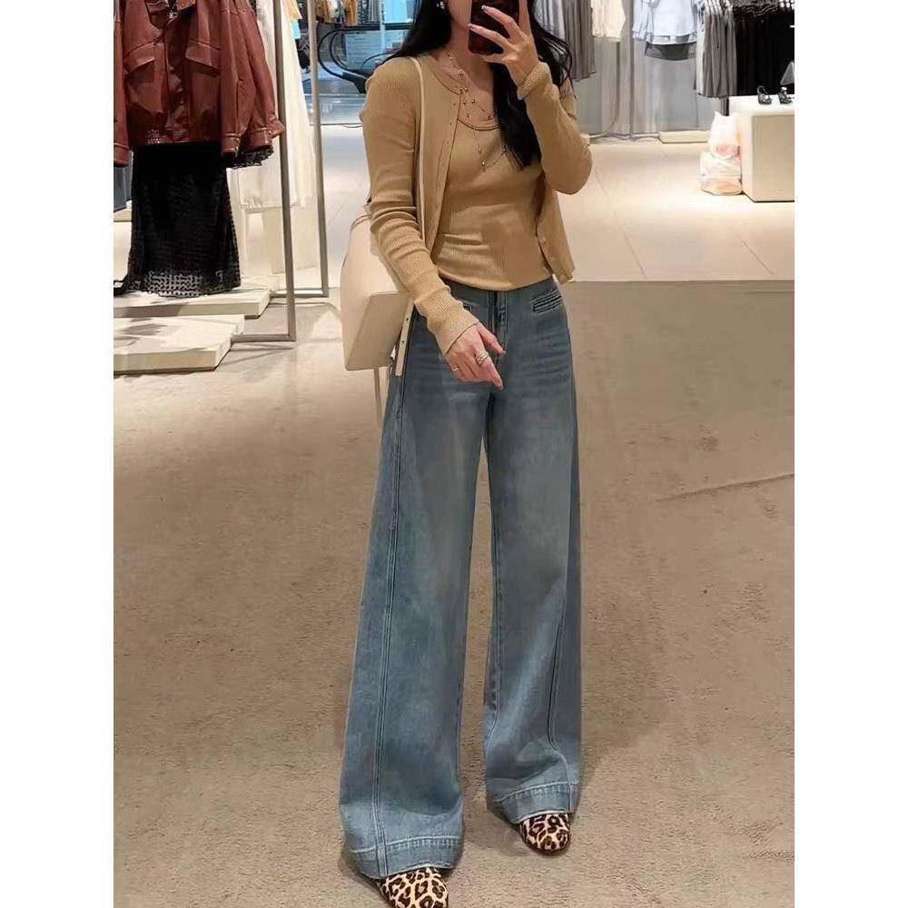 微喇牛仔裤女春秋2025新款高腰大码宽松显瘦气质阔腿休闲喇叭裤子