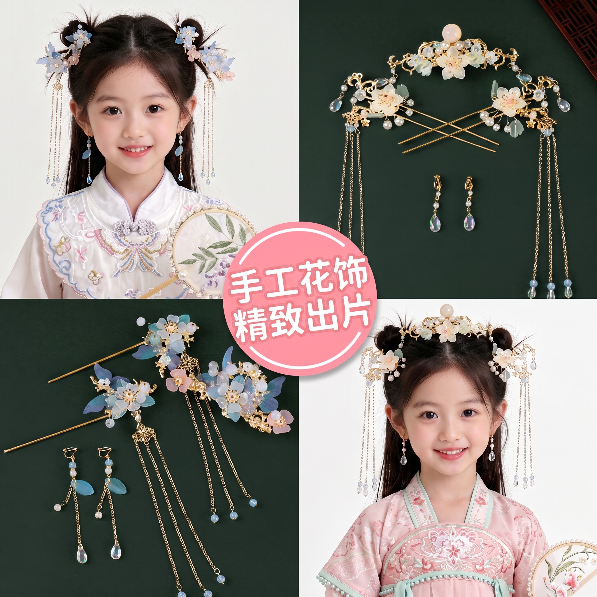 嗯嗯古风琉璃花朵步摇发簪汉服图片
