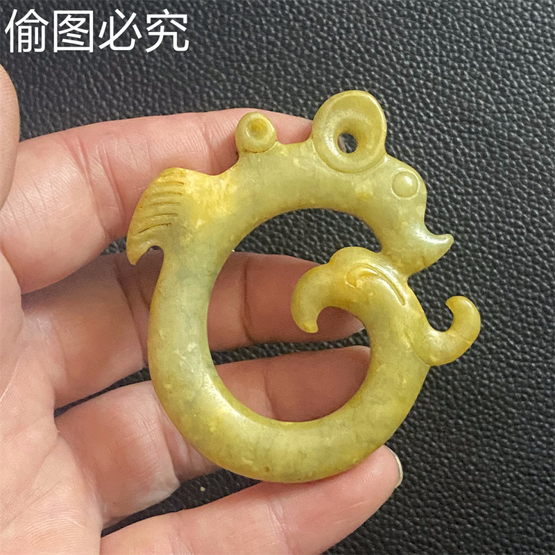 防明清时期高古玉古玩玉器岫玉红山文化龙凤玉佩文玩杂项古董收藏