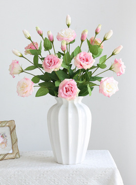 高端手感保湿绢布2头洋桔梗仿真花 家居装饰摆件摄影道具摆设