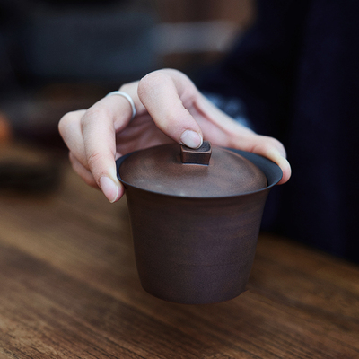 方沱立式超薄陶盖碗泡茶器原矿泥陶艺家全手工细作 包邮