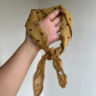 田园风新款 清新文艺森系透气小丝巾 棉麻碎花蕾丝三角头巾女春夏季