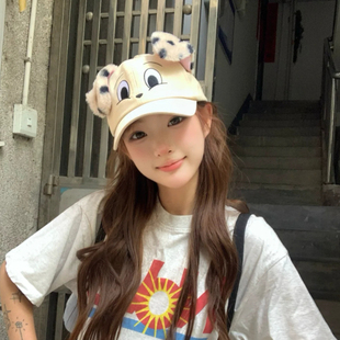 y2k甜酷辣妹~可爱卡通斑点狗耳朵棒球帽女出街百搭遮阳鸭舌帽子潮