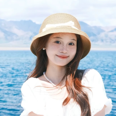 2025新款~赫本风法式圆顶蝴蝶结草帽女遮阳防晒度假风太阳帽子