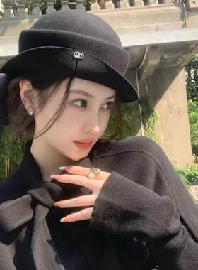 知性成熟姐感赫本法式羊毛小礼帽