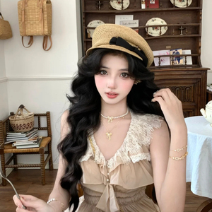 法式浪漫氛围感~侧压贝雷帽女夏防晒草帽蝴蝶结马术帽百搭遮阳帽