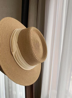 升级款软纸草棉麻织带英伦风草帽女夏季出游海边度假平顶遮阳礼帽