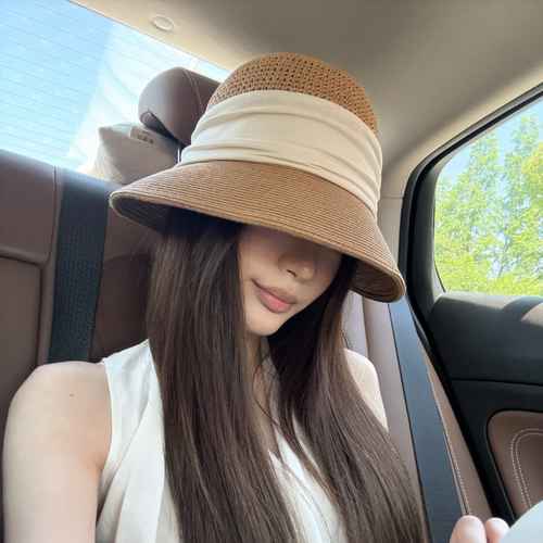 出口日本！度假风~手钩镂空织带透气防晒草编渔夫帽女夏遮阳帽子