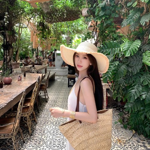 草帽法式度假风大帽檐平顶遮阳帽