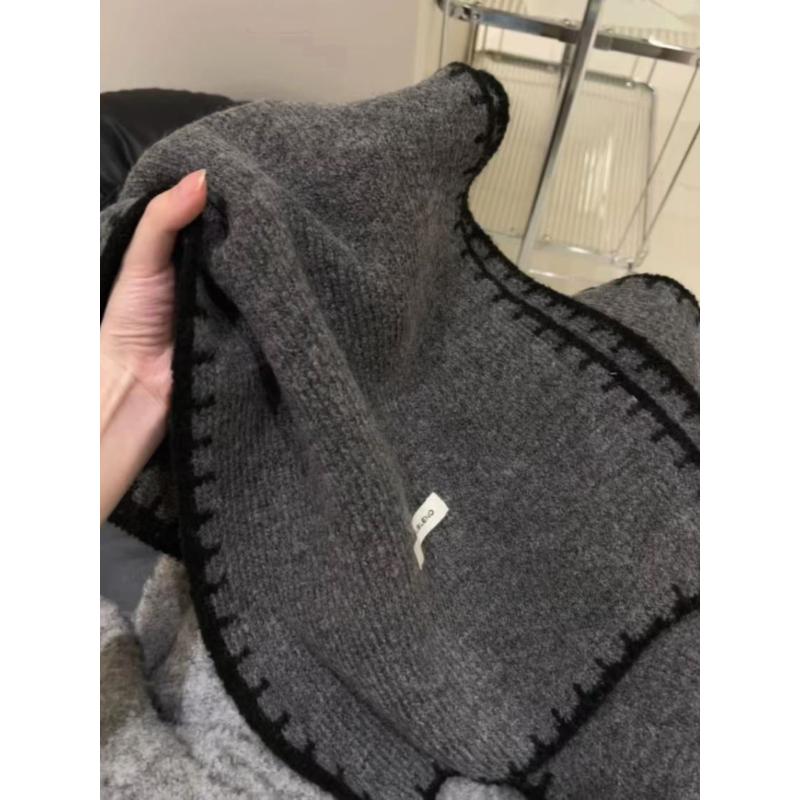 高级感韩版百搭围巾冬季缝线锁边