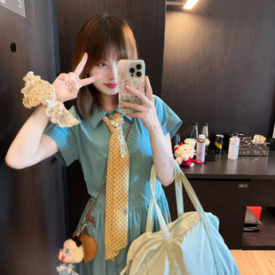 可盐可甜！黄色波点丝巾高级感气质百搭长条飘带颈饰丝带系脖发带