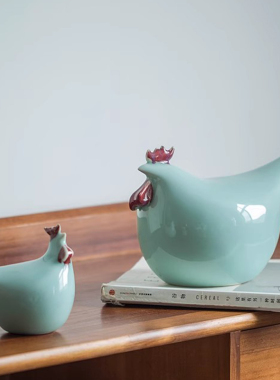 景德镇陶瓷手工影青瓷生肖鸡陶瓷创意个性现代家居摆设动物工艺品