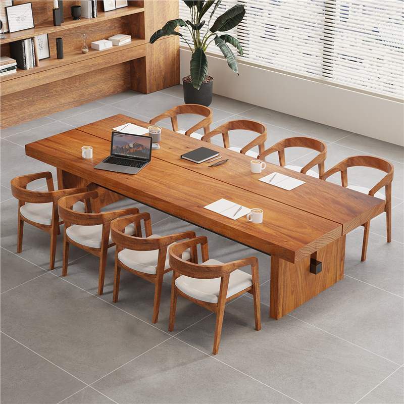 实木大板会议桌简约现代原木办公桌子大型长条洽谈桌椅组合工作台