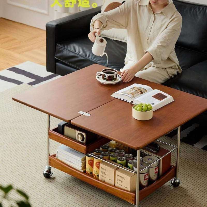 实木折叠茶几中古家用客厅小推车古风小户型复古移动沙发升降收纳,住宅家具,移动边几/推车,淘宝优惠券,粉丝福利购,淘宝优惠卷