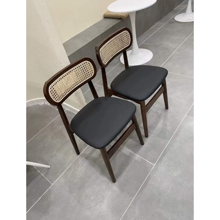 ?OMEAN实木藤编设计师复古靠背户外餐椅藤椅婚庆婚礼皮革麻布