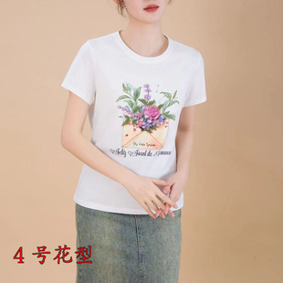 T恤女宽松休闲百搭气质上衣 2025新款 纯棉夏季 刺绣印花女装 短袖
