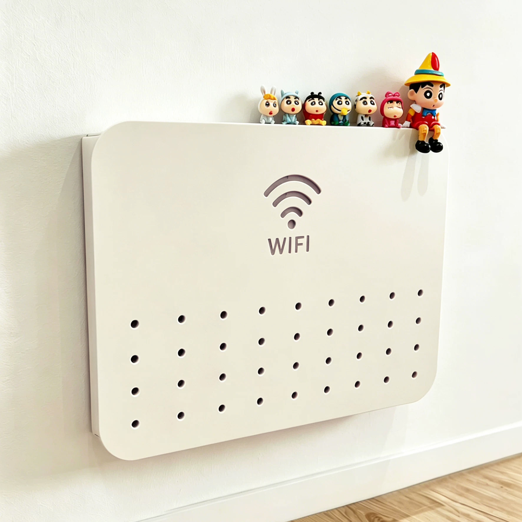 网线盒弱电箱WIFI遮挡盖板奶油风上掀开磁吸超薄美化镂空透气散热