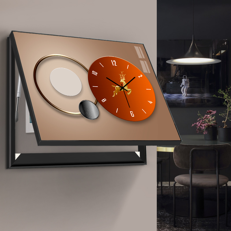 电表箱装饰画遮挡配电箱和弱电箱带钟表鹿横版厨房长方形双联2021图片