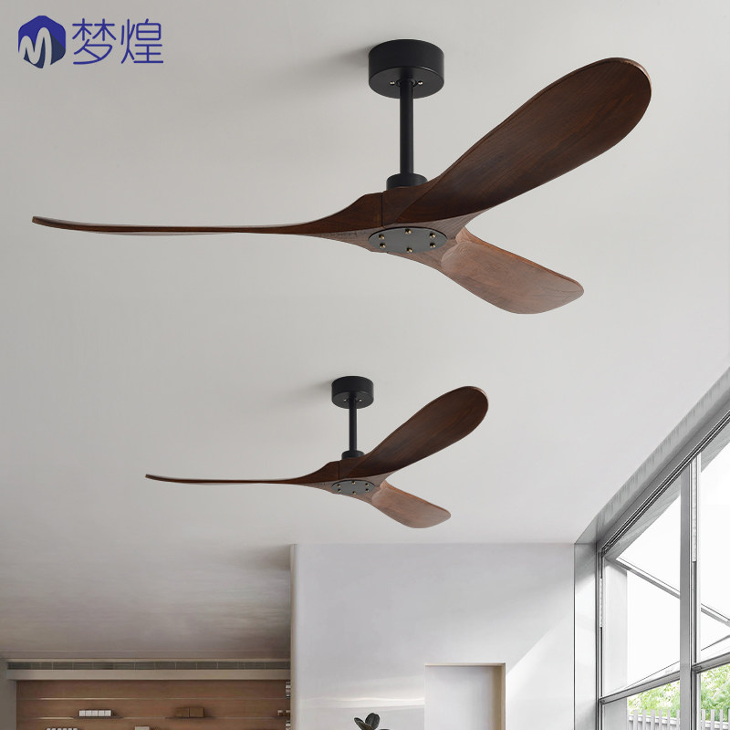 90寸大风力北欧实木吊扇客厅餐厅工业复古商用变频家用无灯电风扇