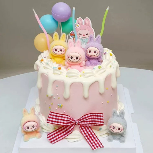 网红烘焙蛋糕装饰摆件可爱卡通拉布布公仔生日快乐插件甜品台装扮