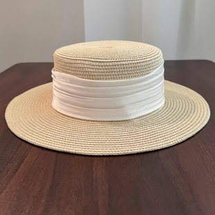 特猫柔蘑糯糯同款法式气质平顶防晒草帽海边出游度假遮阳礼帽优雅