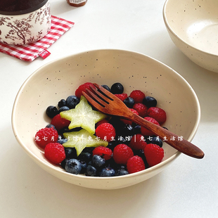 兔七月|日式复古泼墨陶瓷碗家用汤碗水果沙拉碗汤碗咖喱饭盘面碗