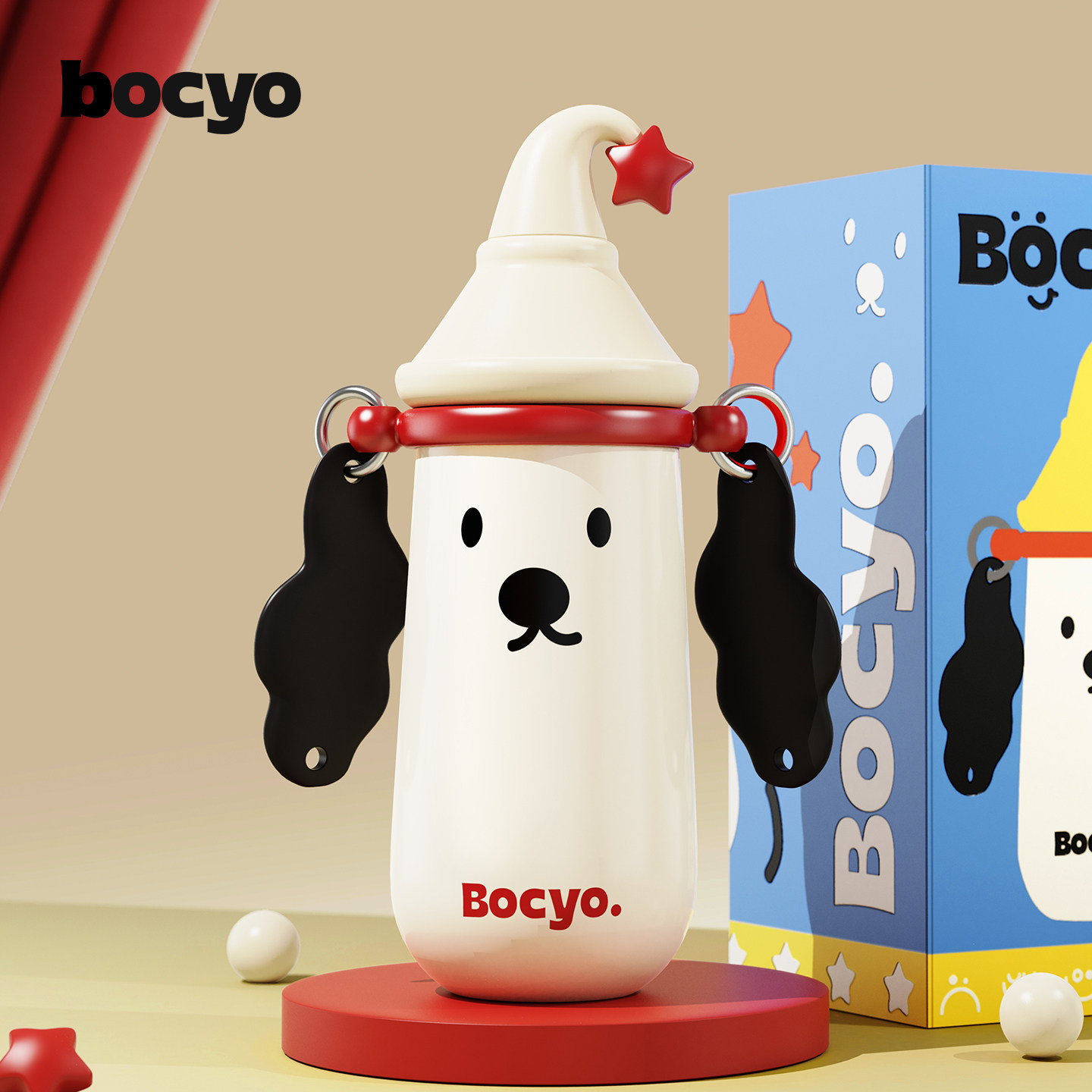 bocyo水杯儿童保温杯女高颜值新款学生款魔法帽夏日保冰吸管杯子