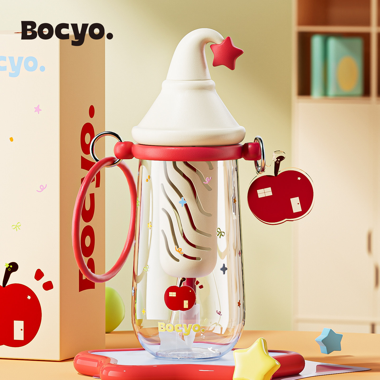 bocyo水杯女生夏日大容量泡茶新款可爱高颜值大肚上学带吸管杯子