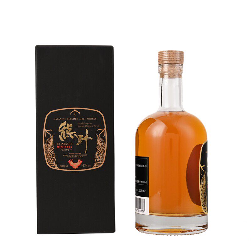 日本进口 熊野水樽木威士忌500ml 熊野调和威士忌 微辣清爽