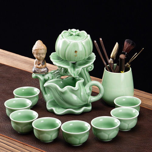 石磨简约青瓷懒人半自动茶具