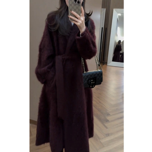 2025年冬季新款韩系简约超好看温柔长款百搭暗红色毛呢大衣外套女