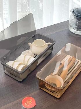 Tea set storage box with dust-proof lid for tabletop, suitab