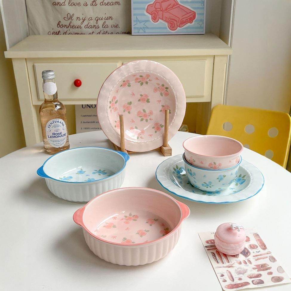 Cute少女餐具套装，高颜值INS风二人食碗盘组合，家用少女陶瓷餐,餐饮具,餐具瓷器套装,淘宝优惠券,粉丝福利购,淘宝优惠卷