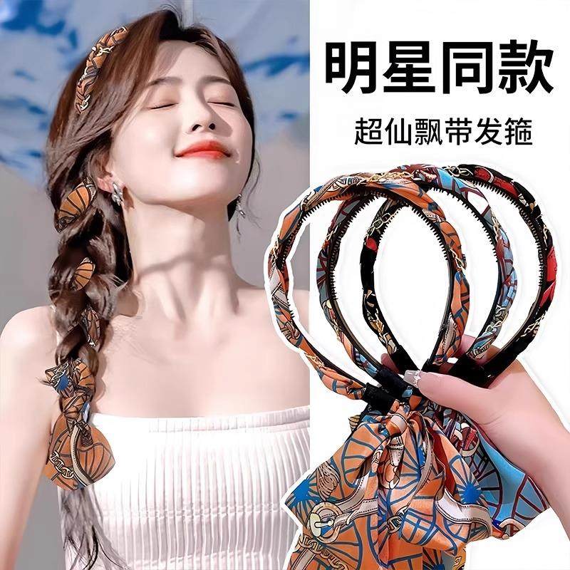 Palace floral飘带齿梳波浪高颅顶发箍正反两带复古宫廷发箍编发
