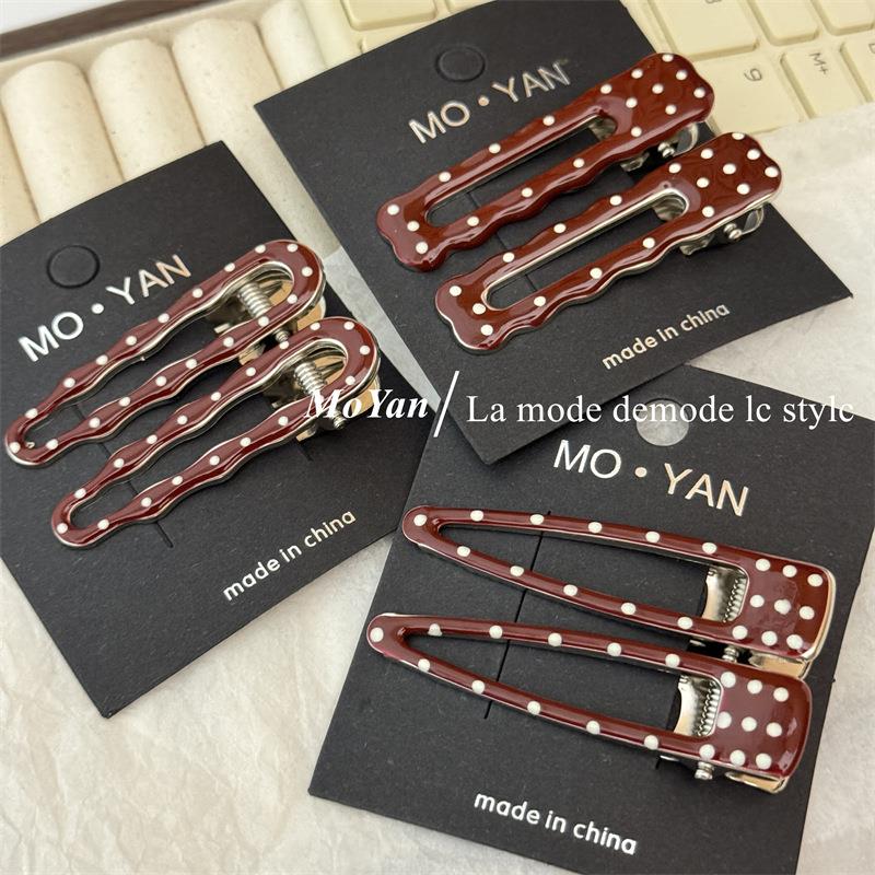 Encore Red Polka Dot Geometric Metal Glazed Drop Hair Clip f