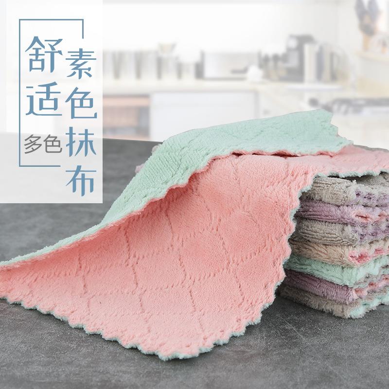 Dual-sided, dual-color coral fleece cleaning cloth for dishw