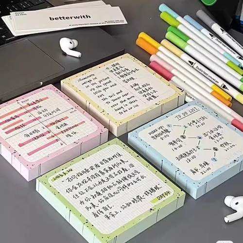 Aesthetic and stylish cream-splashed sticky notes in an Inst