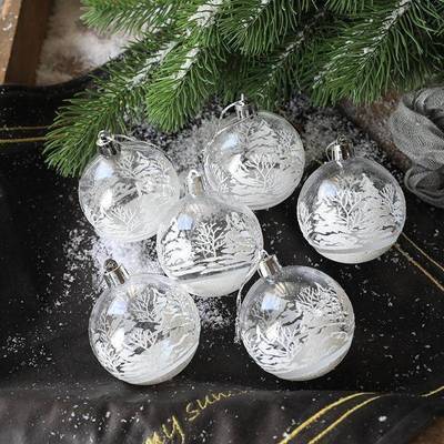 6pcs 6cm Transparent Snow Christmas Balls Pendants for Chri