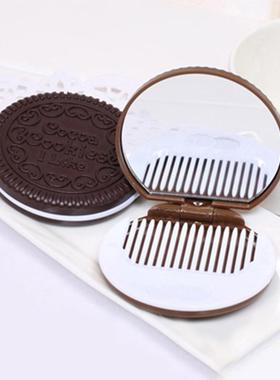 Chocolate-filled cookie compact mirror with comb, featuring