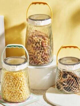 Clear Glass Jar with Handle Lid for Dried Fruits, Airtight C