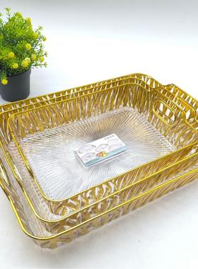 Rectangular gold-edged luxury water cup and tea tray for hom