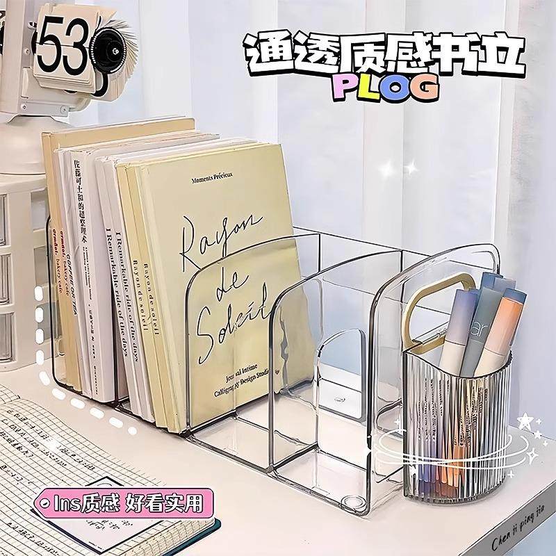 Desktop Bookends Bookshelf Storage Box Transparent Student B