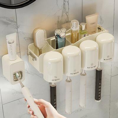 Wall-mounted bathroom organizer rack, no drilling required,