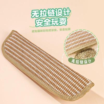 A catnip-filled, chew-resistant, and teeth-cleaning toy pill