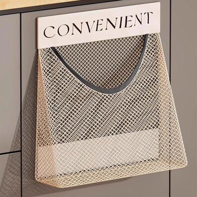 Kitchen Plastic Bag Organizer with Magic Tape Mesh Pouch, Wa