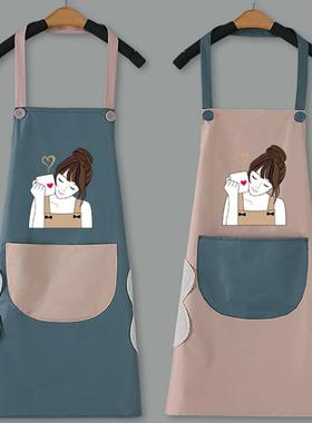 Cartoon Print Pocketed Wipeable Apron for Couples - Waterpro