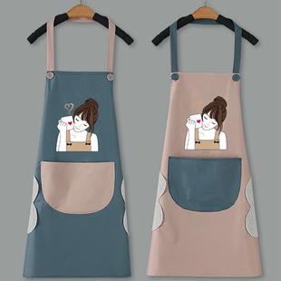 Wipeable Pocketed Apron for Waterpro Cartoon Couples Print