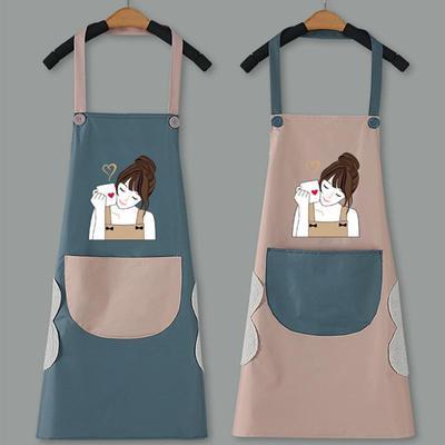 Cartoon Print Pocketed Wipeable Apron for Couples - Waterpro