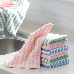 Thickened Striped Coral Fleece Dishcloth for Kitchen Cleanin