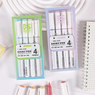 Glitter highlighters, colored pens, macaron and Morandi colo